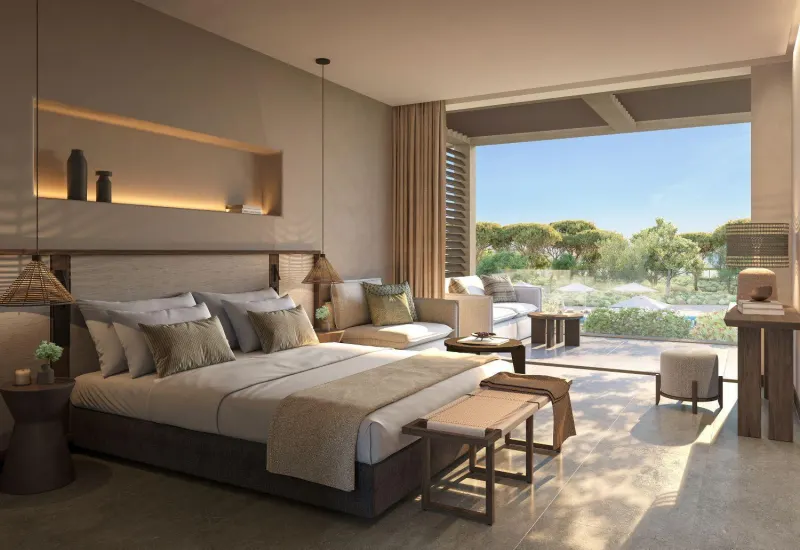 Bedroom with lounge area and outdoor terrace