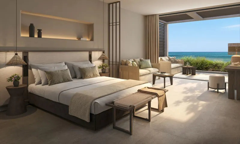 Bedroom with terrace overlooking the sea