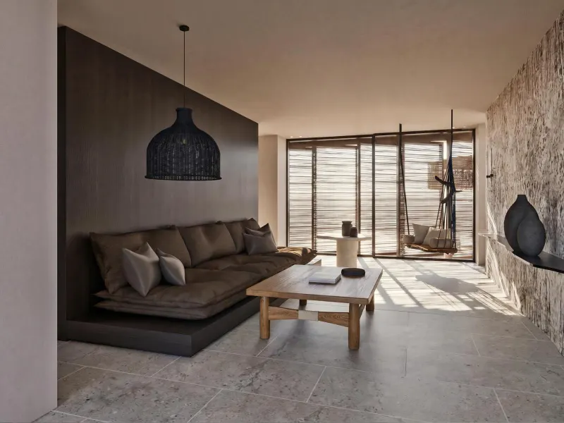 Cozy lounge with sofa and pendant lamp