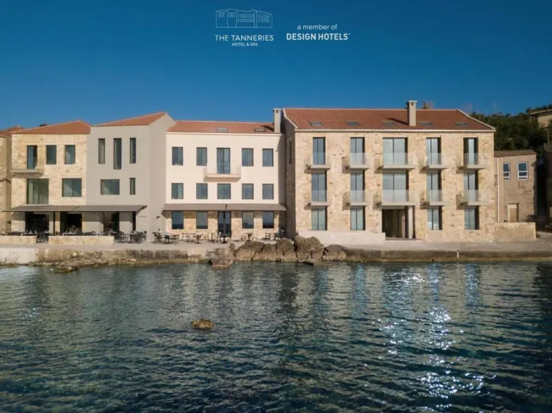 Waterfront hotel building exterior beside the sea