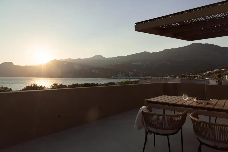 Sunset view from terrace with dining table