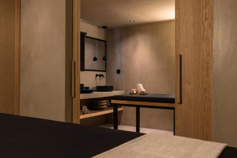 Modern bathroom with wooden cabinetry