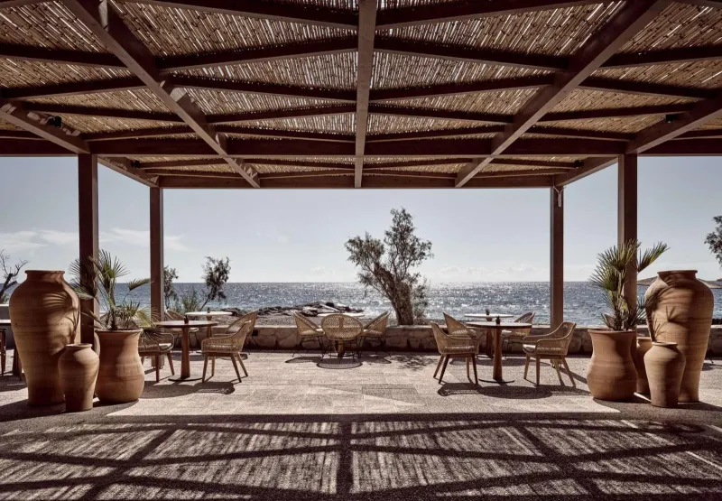 Seaside terrace dining area with sea view