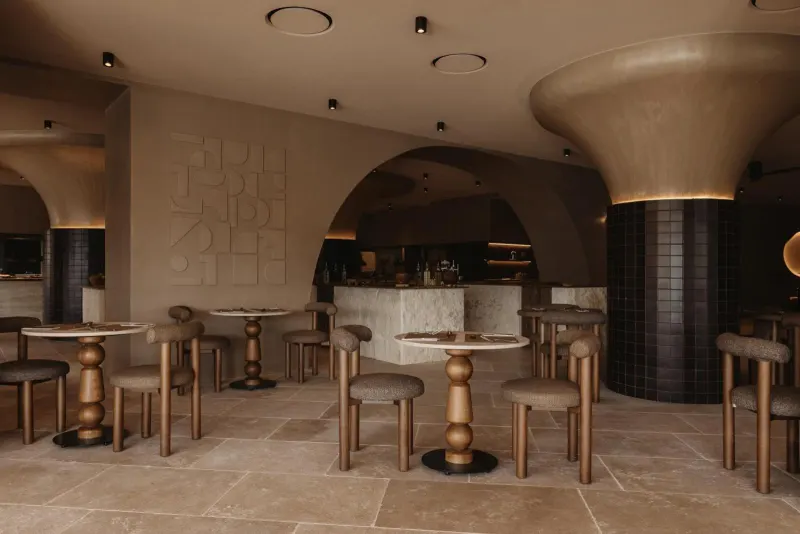 Elegant bar interior with arched ceiling