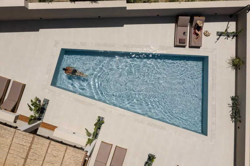 Aerial view of swimmer in rectangular pool