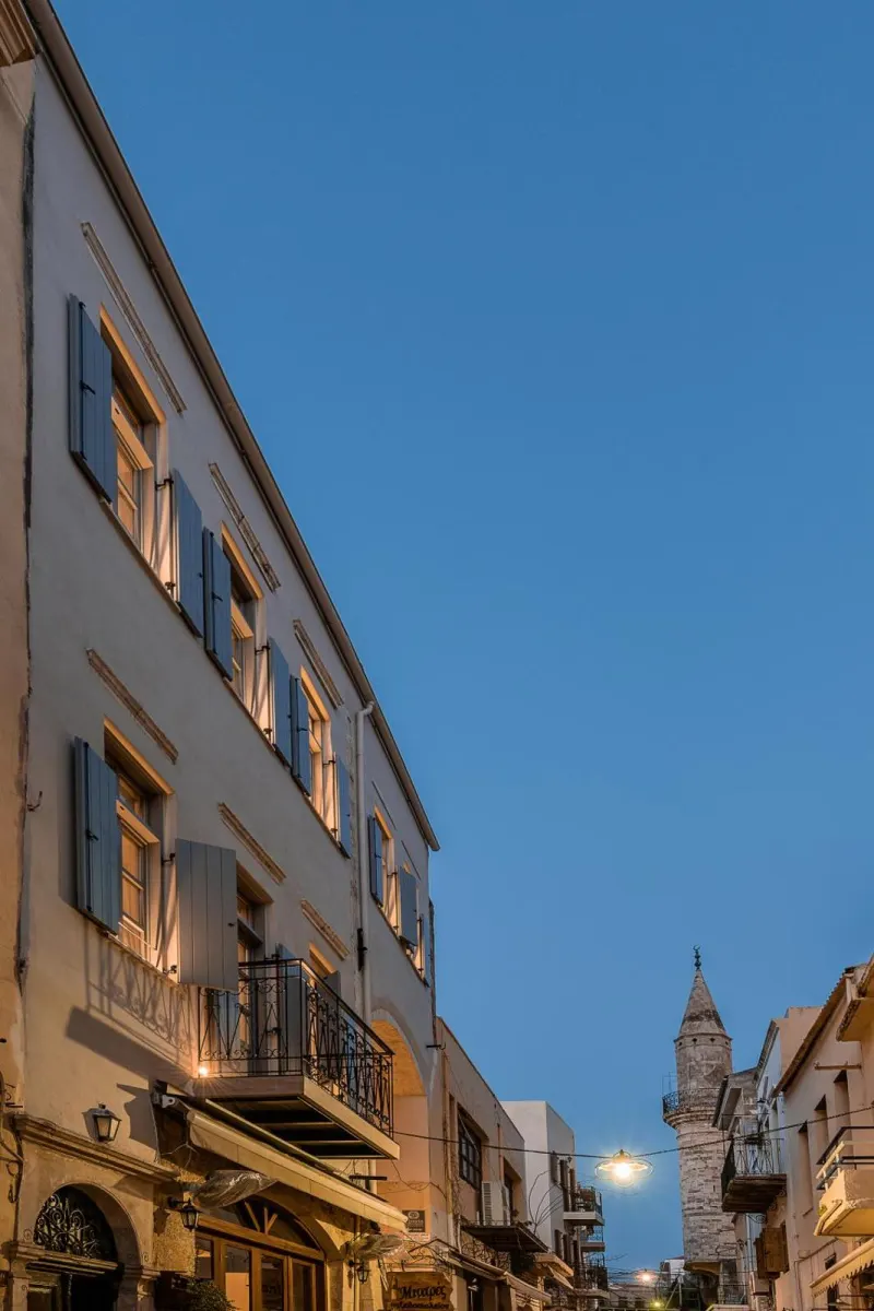 Historic building exterior against blue evening sky