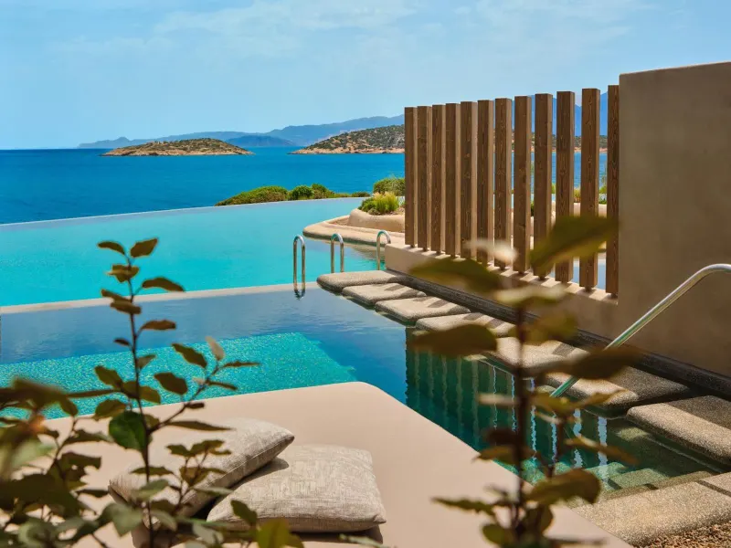 Infinity pool overlooking sea and islands