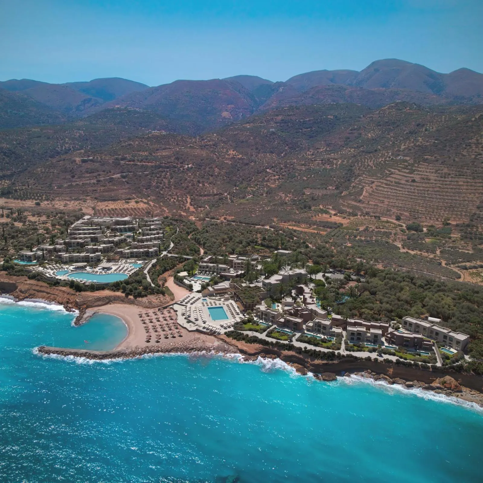 Aerial view of resort beach and turquoise sea