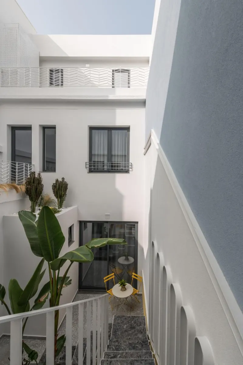Courtyard view with staircase and plants