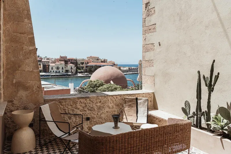 Terrace with domed roof and harbor view