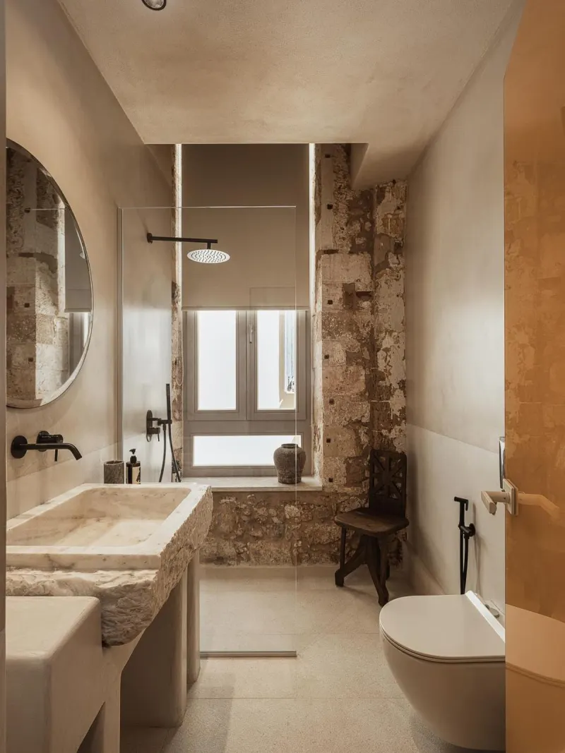 Modern bathroom with stone accents