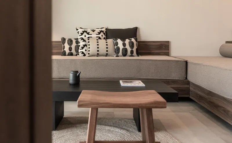 Cozy sofa nook with patterned cushions